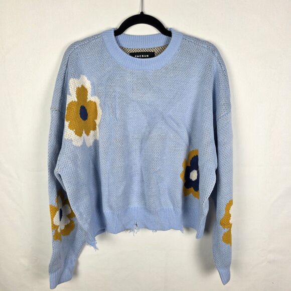 NWT PacSun Sunny Cropped Boxy Knit Sweater Oversized Size Small Distressed Hem - Picture 1 of 6